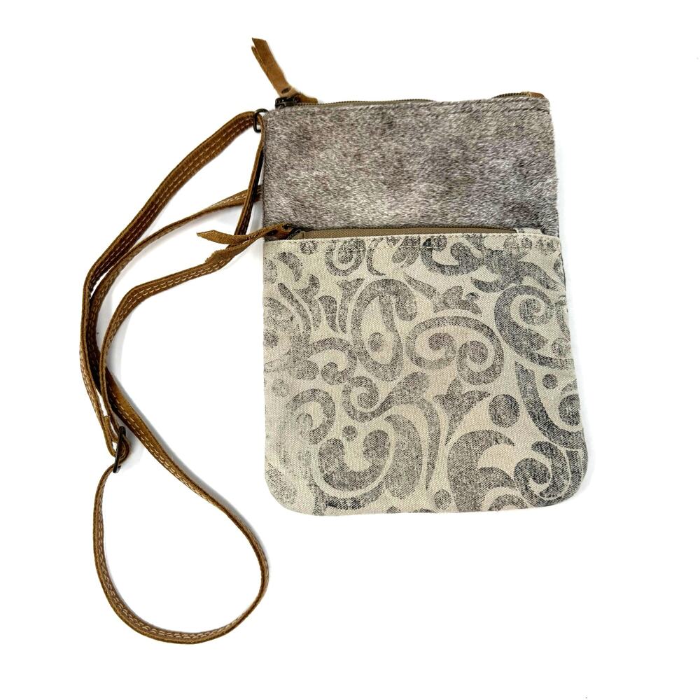 Myra Bag Fur Canvas Crossbody Gray Neutral Boho Western Indie Granola Festival